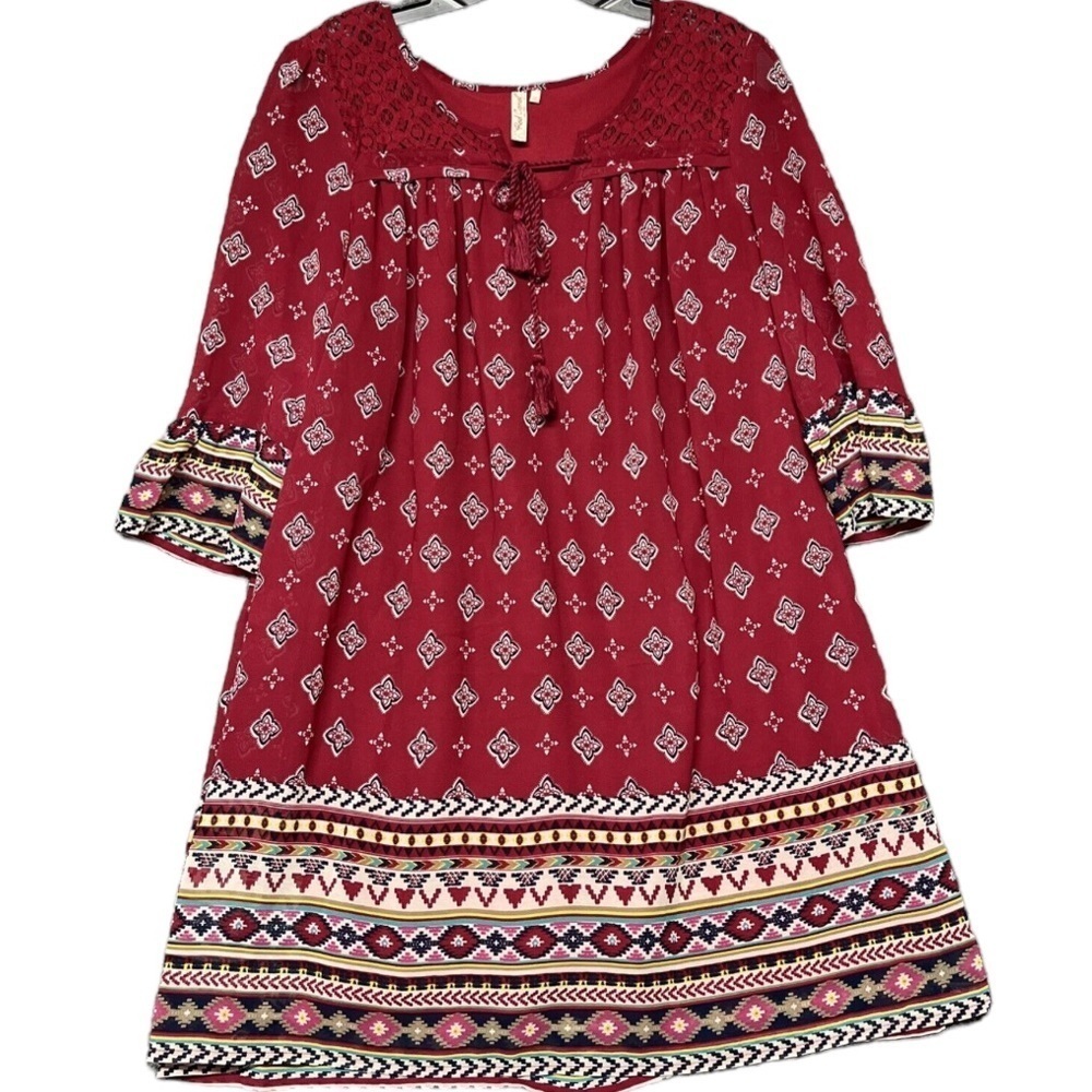 Red Camel Dress Size Small Southwestern Design Red Blue White Long Sleeve Lined